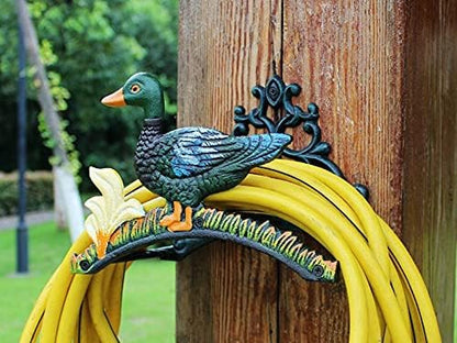 Garden Hose Holder Cast Iron Heavy Duty Water Hose Hanger, Outside Wall Mount, Solid Metal Decorative Rack/Organizer/Stand, Easy to Install, Hold Up to 50/75/100 ft (Hose holder - 2 Birds)