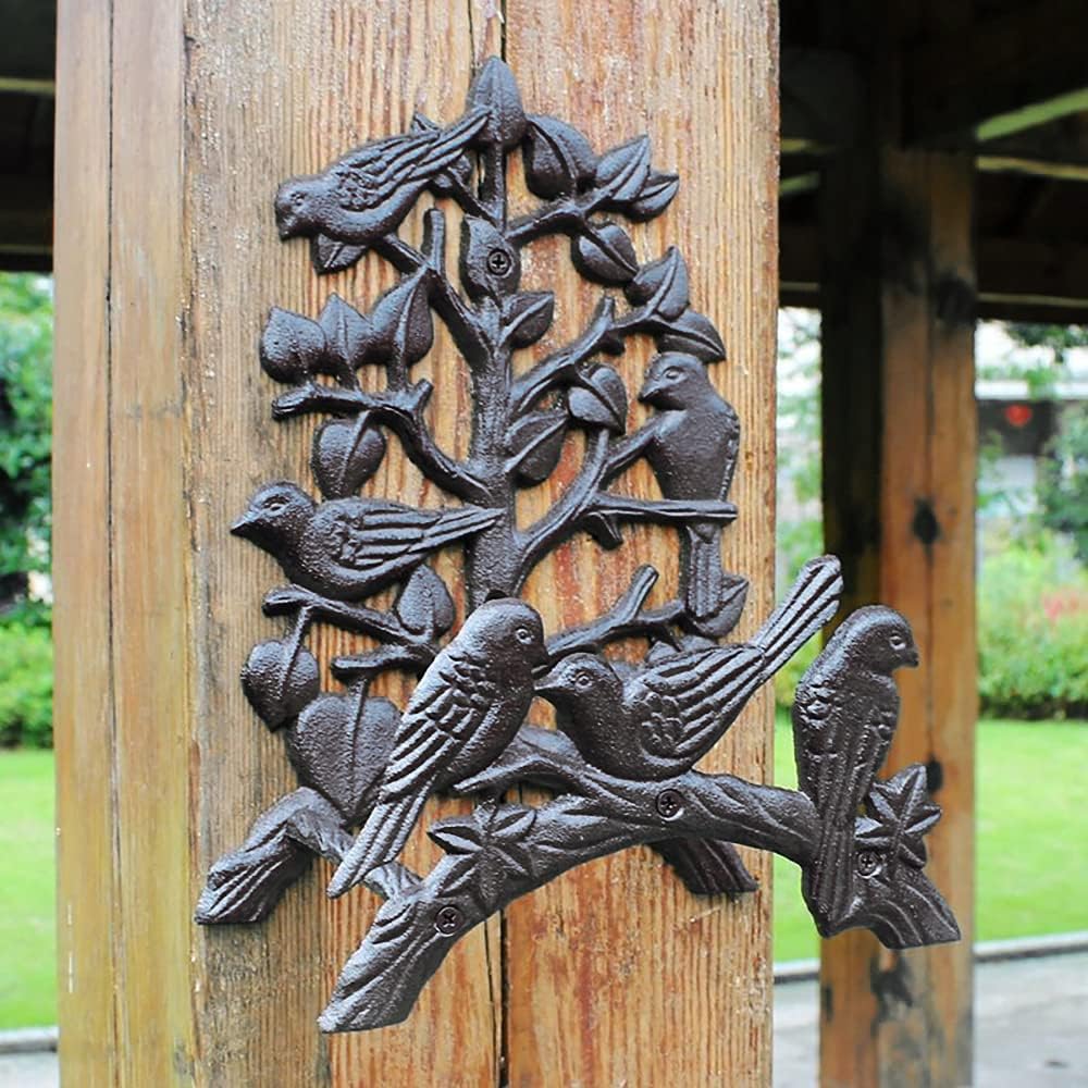 Garden Hose Holder Cast Iron Heavy Duty Water Hose Hanger, Outside Wall Mount, Solid Metal Decorative Rack/Organizer/Stand, Easy to Install, Hold Up to 50/75/100 ft (Hose holder - 2 Birds)