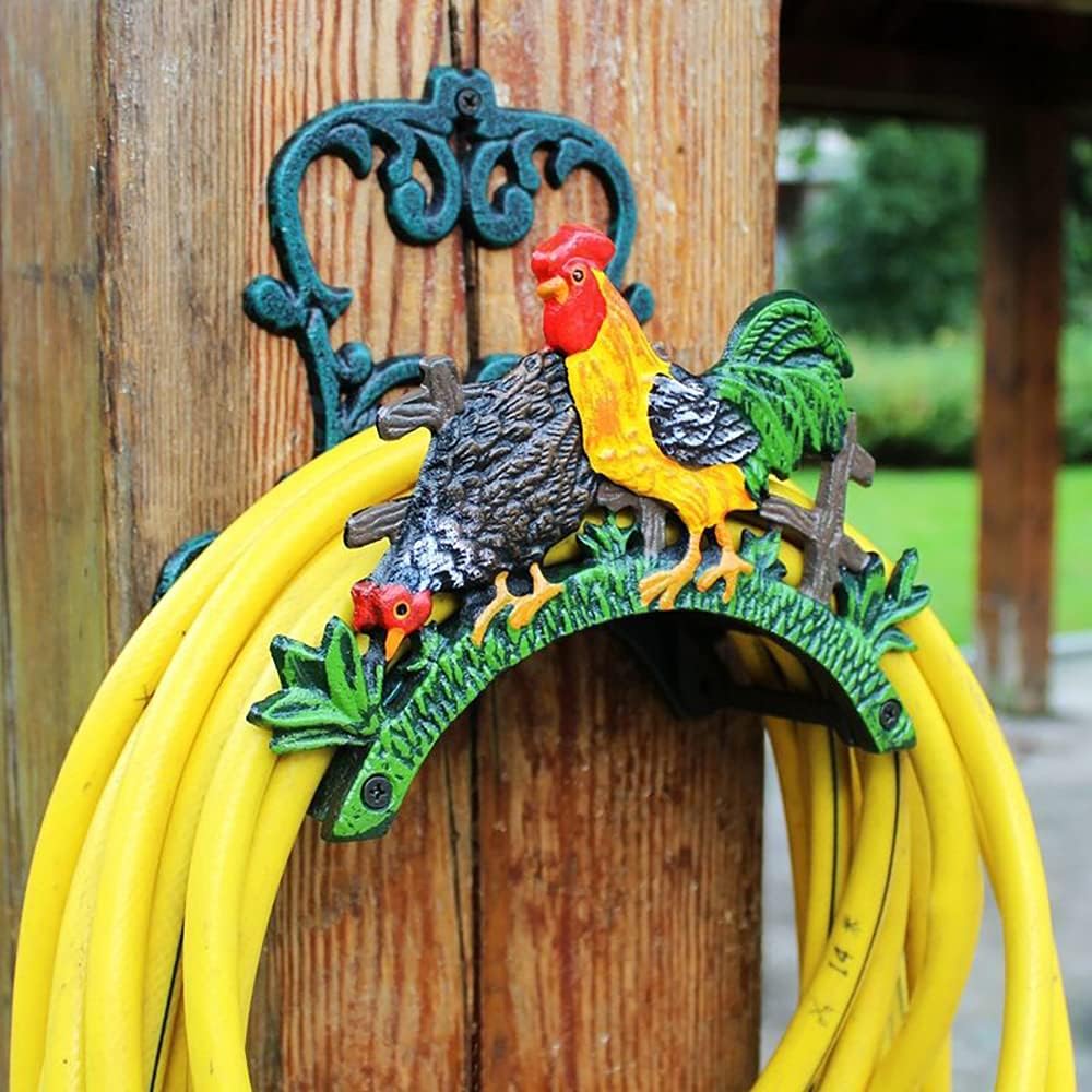 Garden Hose Holder Cast Iron Heavy Duty Water Hose Hanger, Outside Wall Mount, Solid Metal Decorative Rack/Organizer/Stand, Easy to Install, Hold Up to 50/75/100 ft (Hose holder - 2 Birds)