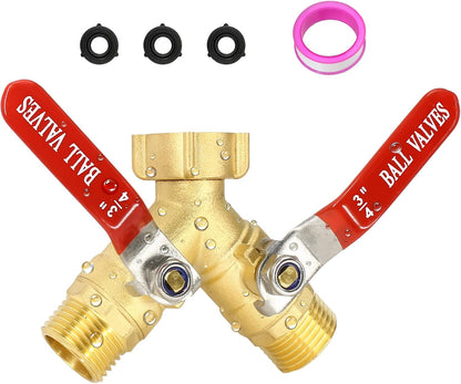 Brass Garden Hose Splitter 2 Way Heavy Duty with Metal Extended Handle