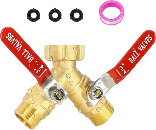 Brass Garden Hose Splitter 2 Way Heavy Duty with Metal Extended Handle