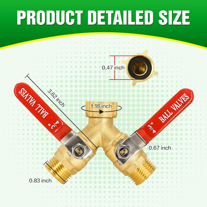 Brass Garden Hose Splitter 2 Way Heavy Duty with Metal Extended Handle