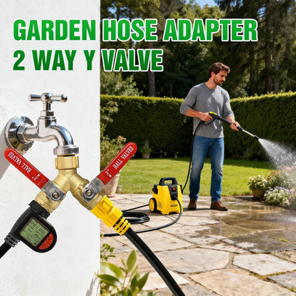Brass Garden Hose Splitter 2 Way Heavy Duty with Metal Extended Handle