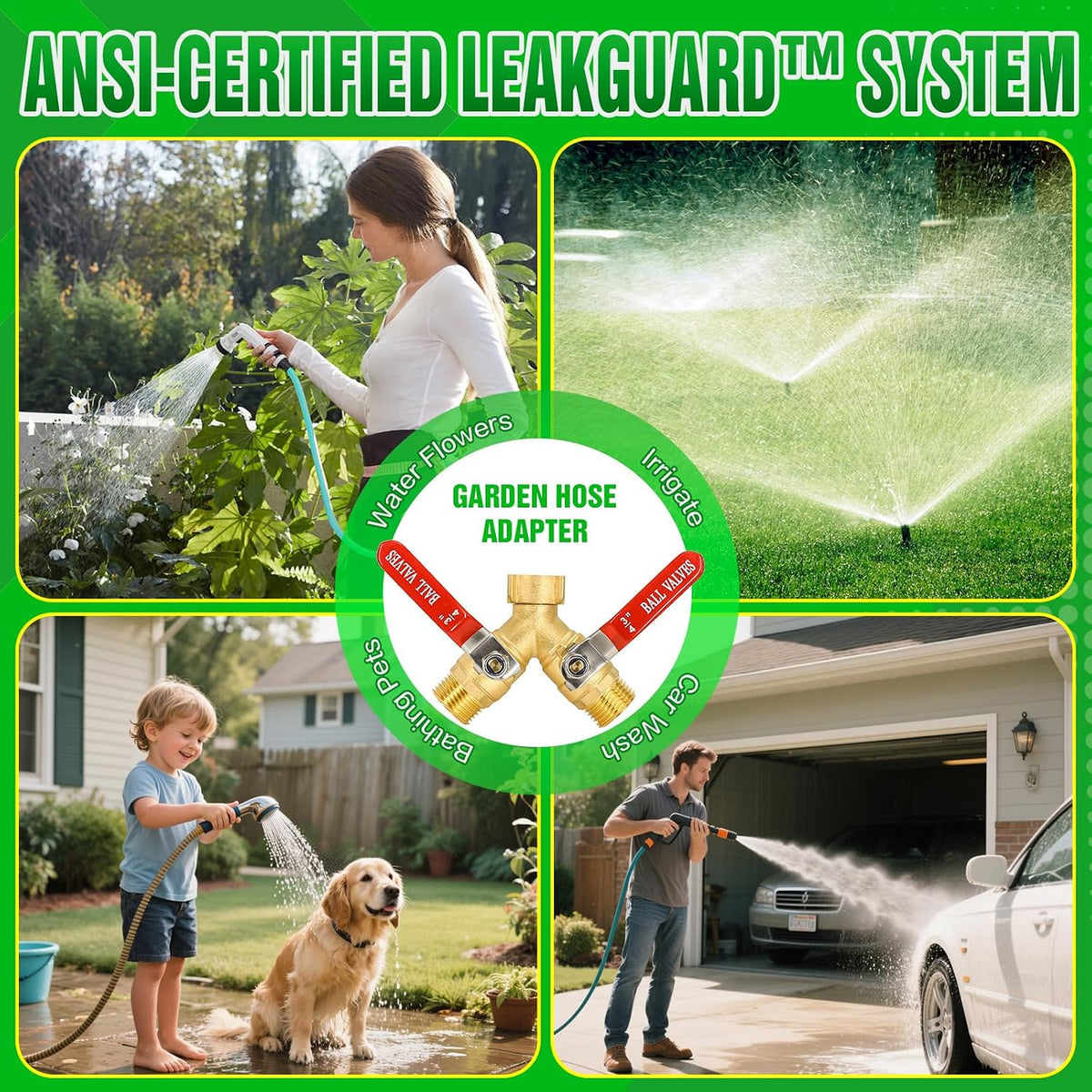 Brass Garden Hose Splitter 2 Way Heavy Duty with Metal Extended Handle
