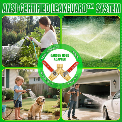 Brass Garden Hose Splitter 2 Way Heavy Duty with Metal Extended Handle