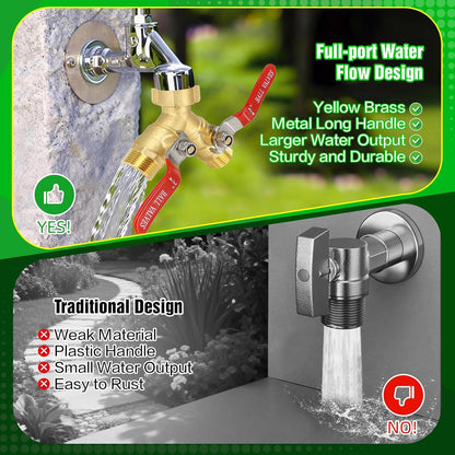 Brass Garden Hose Splitter 2 Way Heavy Duty with Metal Extended Handle