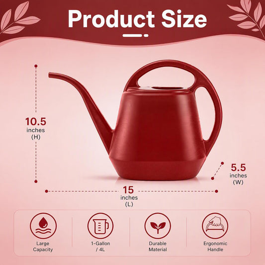 Plastic Watering Can, Burnt Red, 1-Gallon
