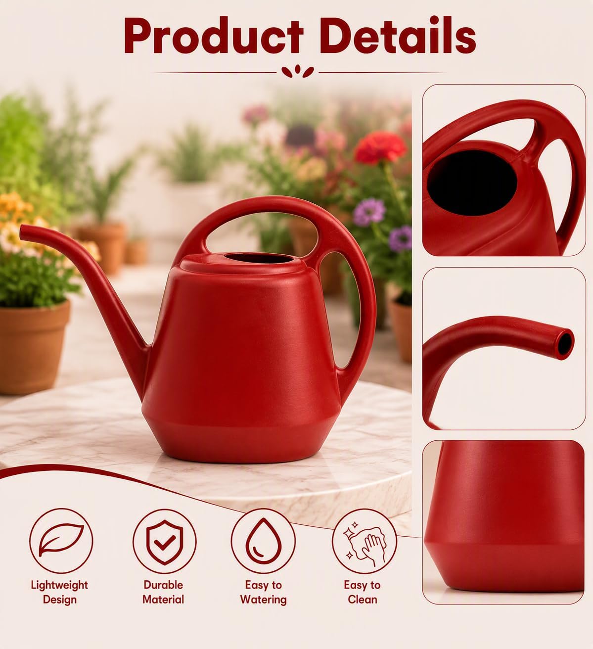 Plastic Watering Can, Burnt Red, 1-Gallon