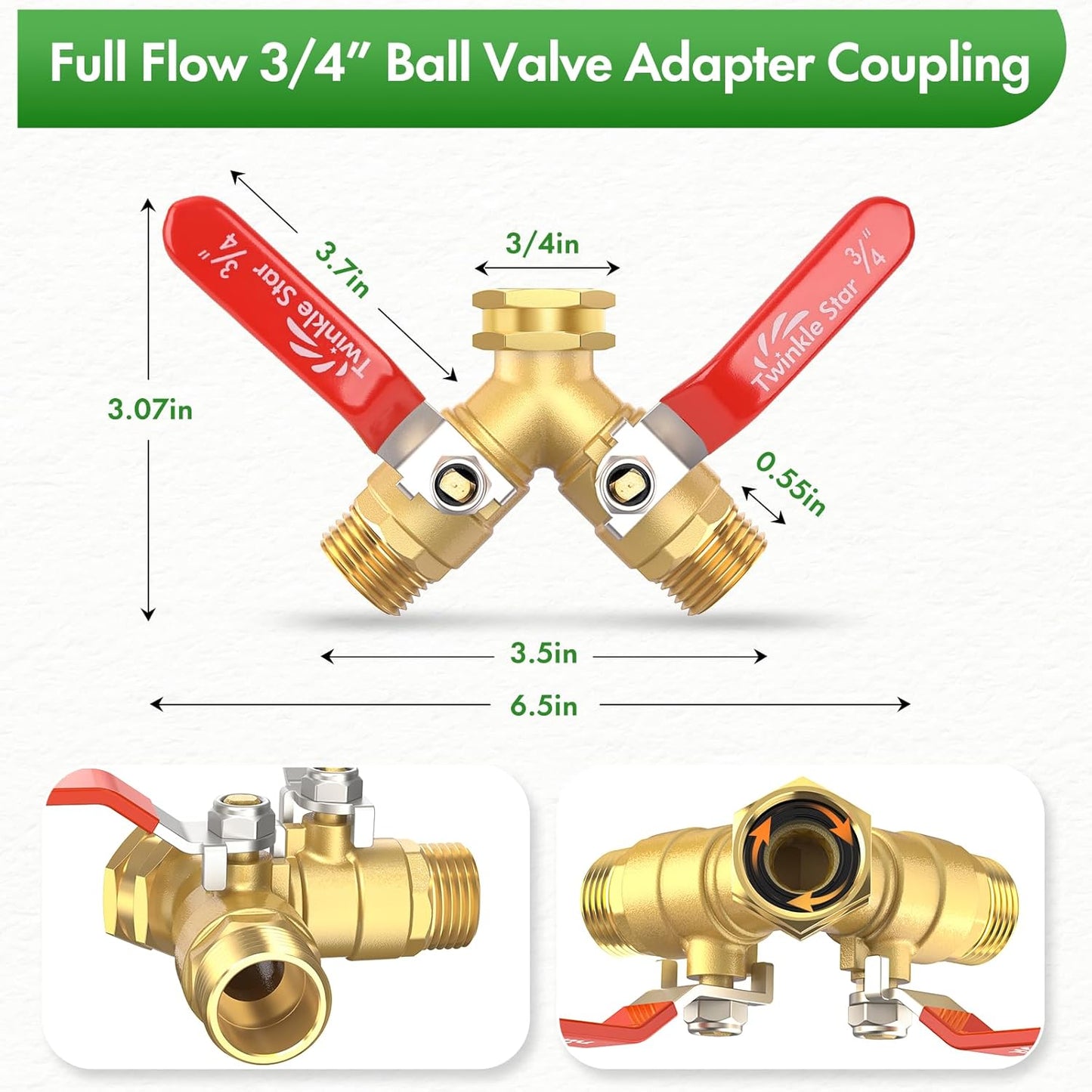 Twinke Star 2 Way Heavy Duty Brass Garden Hose Splitter