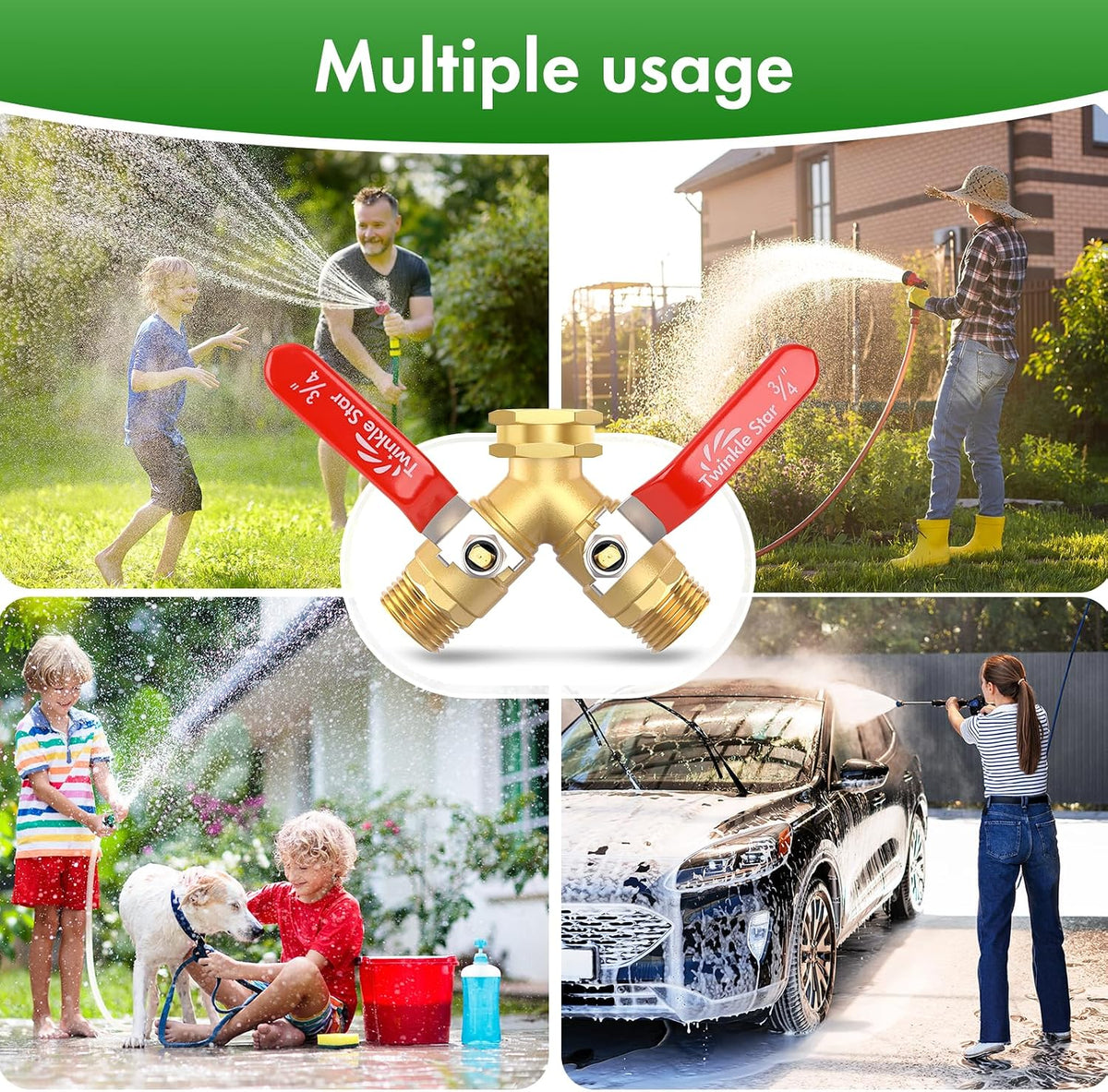 Twinke Star 2 Way Heavy Duty Brass Garden Hose Splitter
