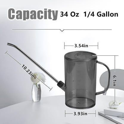 Plastic Watering Can - Small with Long Spout - 1/4 Gallon - 34 Oz - Grey