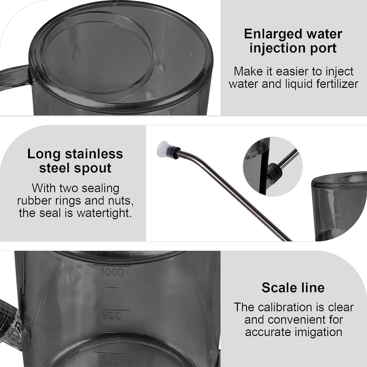 Plastic Watering Can - Small with Long Spout - 1/4 Gallon - 34 Oz - Grey