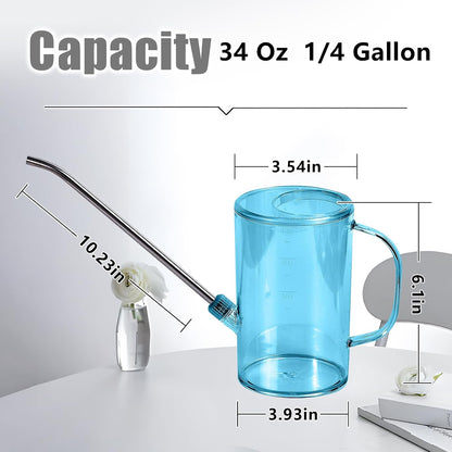 Plastic Watering Can - Small with Long Spout - 1/4 Gallon - 34 Oz - Grey