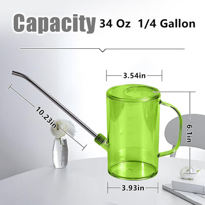 Plastic Watering Can - Small with Long Spout - 1/4 Gallon - 34 Oz - Grey