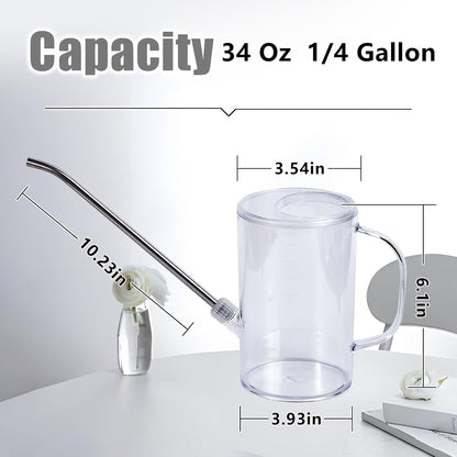Plastic Watering Can - Small with Long Spout - 1/4 Gallon - 34 Oz - Grey