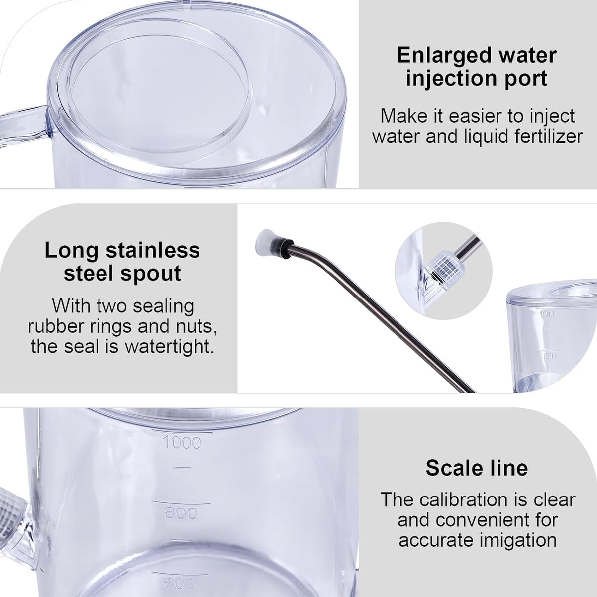 Plastic Watering Can - Small with Long Spout - 1/4 Gallon - 34 Oz - Grey