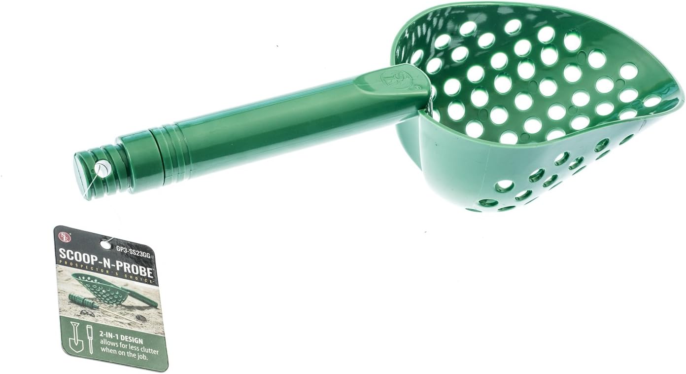 14-Inch Green Sand Scoop with Brass Probe for Gold Panning and Metal Detecting - 2-in-1 Design with 4-1/8 Inch Probe - GP3-SS23GG