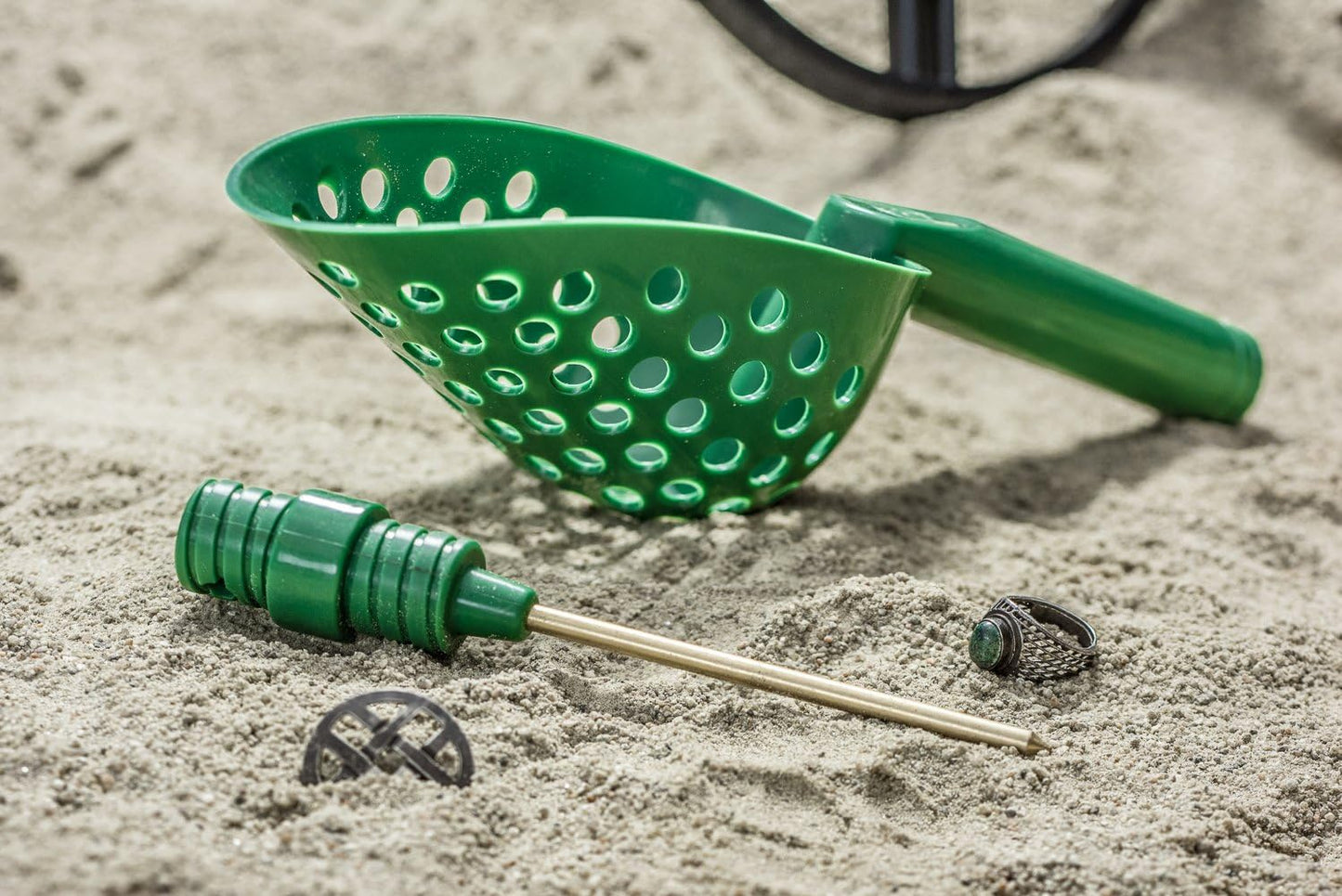 14-Inch Green Sand Scoop with Brass Probe for Gold Panning and Metal Detecting - 2-in-1 Design with 4-1/8 Inch Probe - GP3-SS23GG