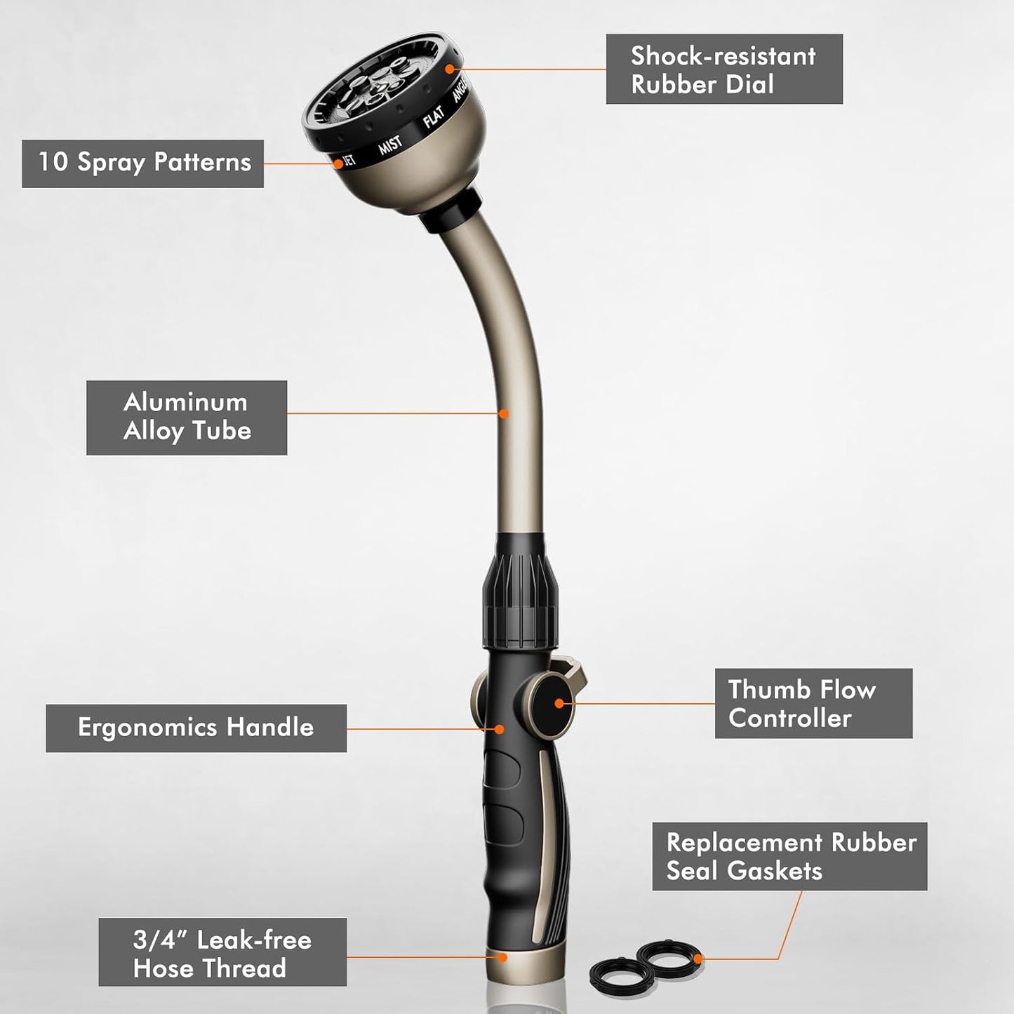 Watering Wand Heavy Duty, 15-Inch Long Hose Nozzle Sprayer