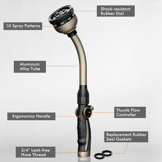 Watering Wand Heavy Duty, 15-Inch Long Hose Nozzle Sprayer