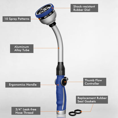 Watering Wand Heavy Duty, 15-Inch Long Hose Nozzle Sprayer
