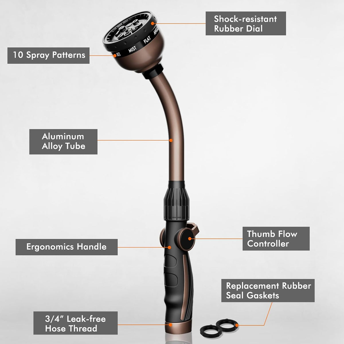 Watering Wand Heavy Duty, 15-Inch Long Hose Nozzle Sprayer