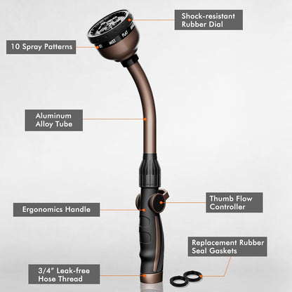 Watering Wand Heavy Duty, 15-Inch Long Hose Nozzle Sprayer