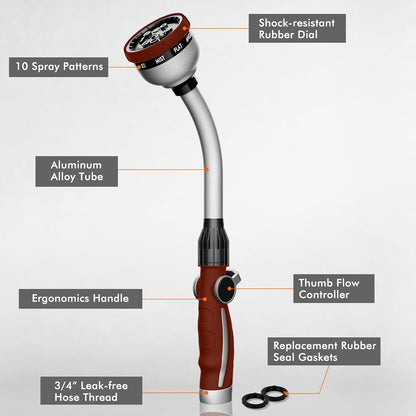 Watering Wand Heavy Duty, 15-Inch Long Hose Nozzle Sprayer