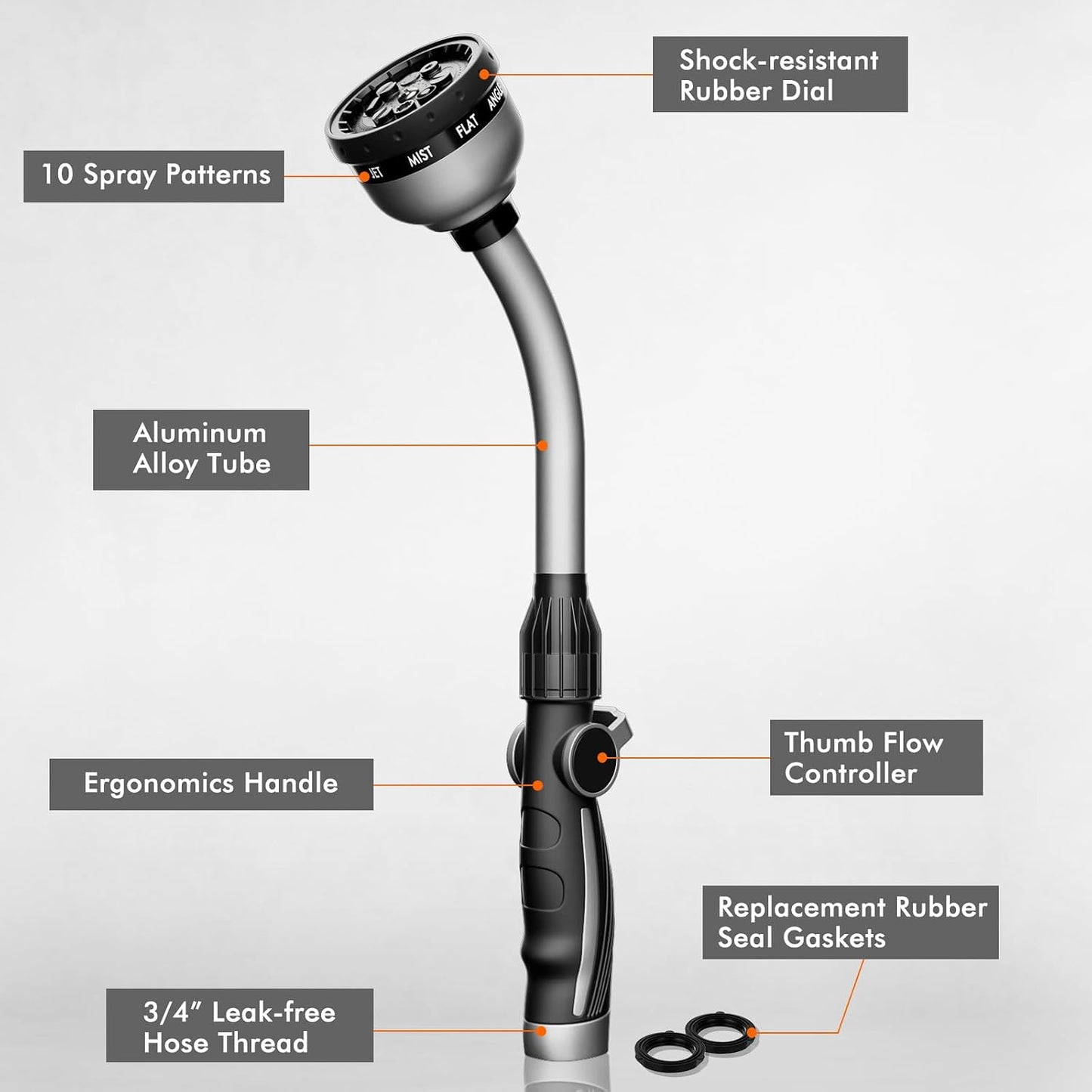 Watering Wand Heavy Duty, 15-Inch Long Hose Nozzle Sprayer