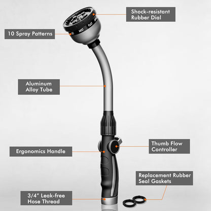 Watering Wand Heavy Duty, 15-Inch Long Hose Nozzle Sprayer