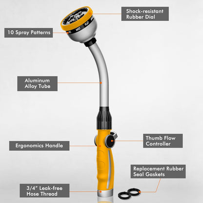 Watering Wand Heavy Duty, 15-Inch Long Hose Nozzle Sprayer