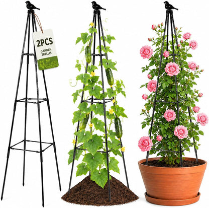 Garden Obelisk Trellis for Climbing Plants Outdoor 67" Black 2PCS