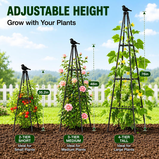 Garden Obelisk Trellis for Climbing Plants Outdoor 67" Black 2PCS