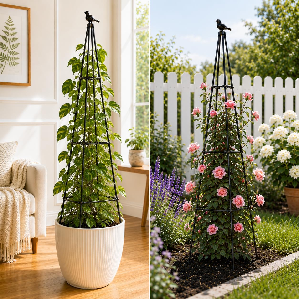 Garden Obelisk Trellis for Climbing Plants Outdoor 67" Black 2PCS
