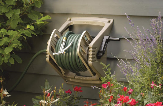 100 ft. Portable Wall Mount Garden Hose Reel, Taupe