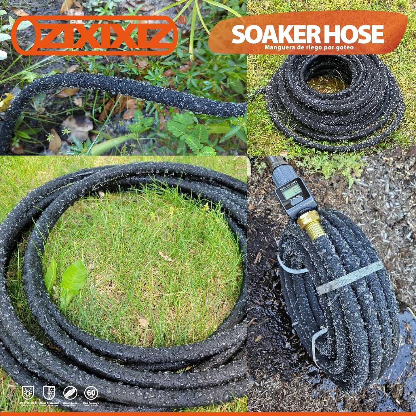 100FT Heavy-Duty 1/2 Inch Soaker Hose with 3/4 Inch Solid Brass Connector - Leakproof Garden Watering System for Gardens, Lawns, Flower & Vegetable Beds