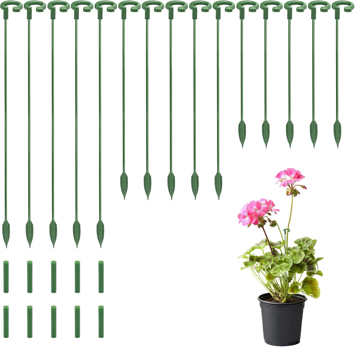 15-Pack Small Plant Stakes with Movable Clips, Adjustable Orchid Stakes and Clips in 3 Heights for Potted Plants, Bulb Flowers and Light-Duty Single Stem Support