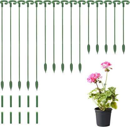 15-Pack Small Plant Stakes with Movable Clips, Adjustable Orchid Stakes and Clips in 3 Heights for Potted Plants, Bulb Flowers and Light-Duty Single Stem Support