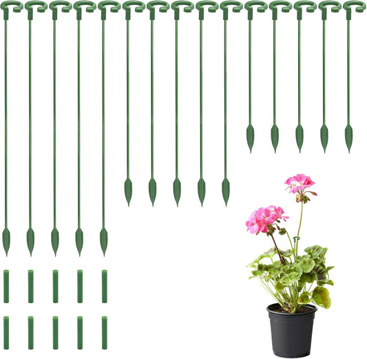 15-Pack Small Plant Stakes with Movable Clips, Adjustable Orchid Stakes and Clips in 3 Heights for Potted Plants, Bulb Flowers and Light-Duty Single Stem Support