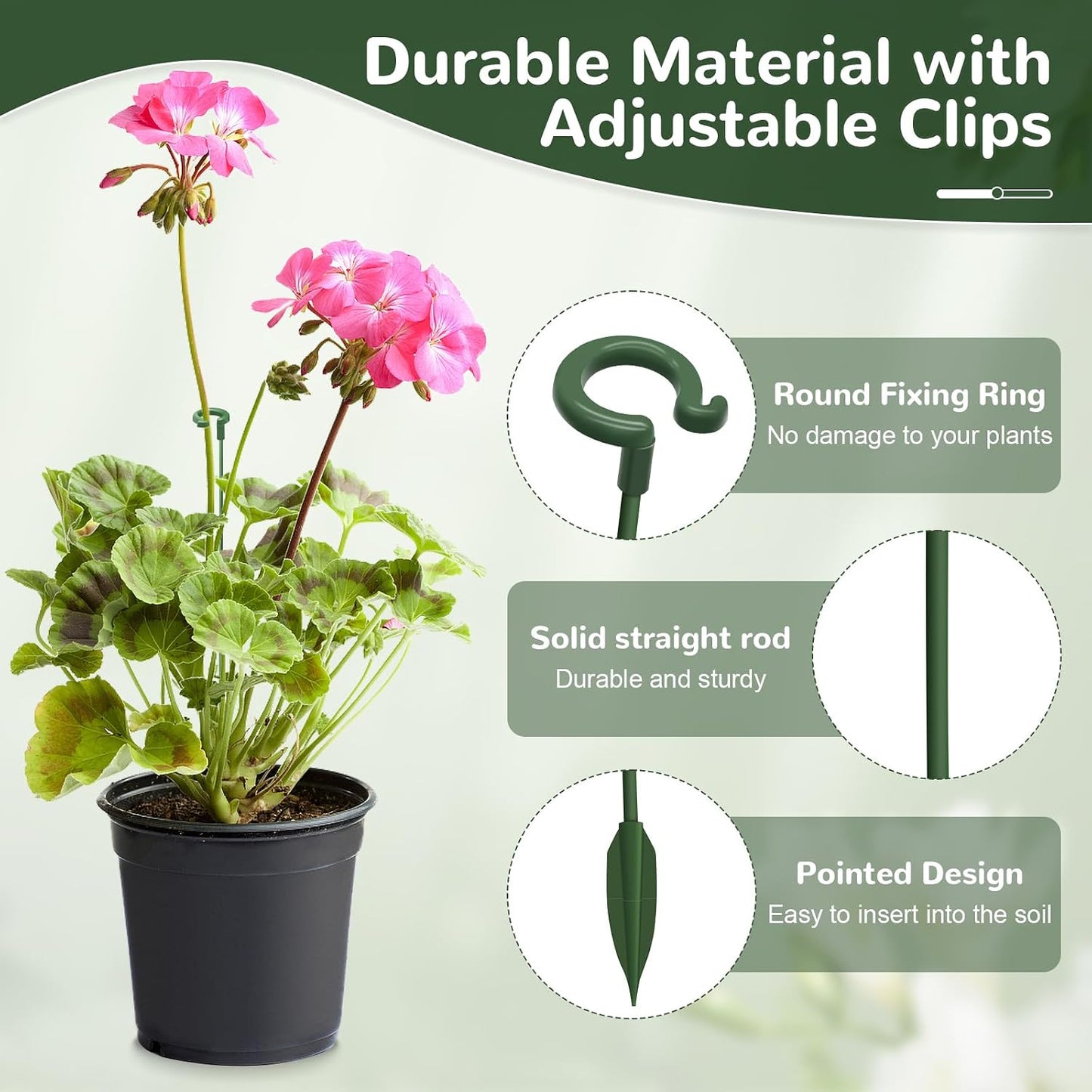 15-Pack Small Plant Stakes with Movable Clips, Adjustable Orchid Stakes and Clips in 3 Heights for Potted Plants, Bulb Flowers and Light-Duty Single Stem Support