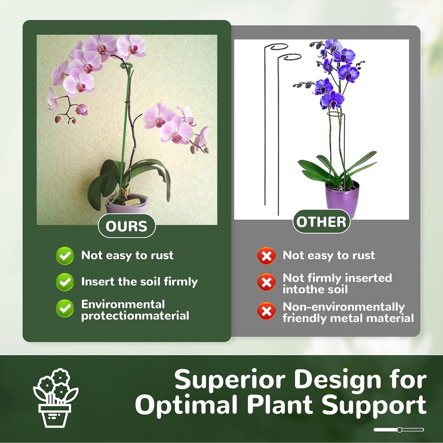 15-Pack Small Plant Stakes with Movable Clips, Adjustable Orchid Stakes and Clips in 3 Heights for Potted Plants, Bulb Flowers and Light-Duty Single Stem Support