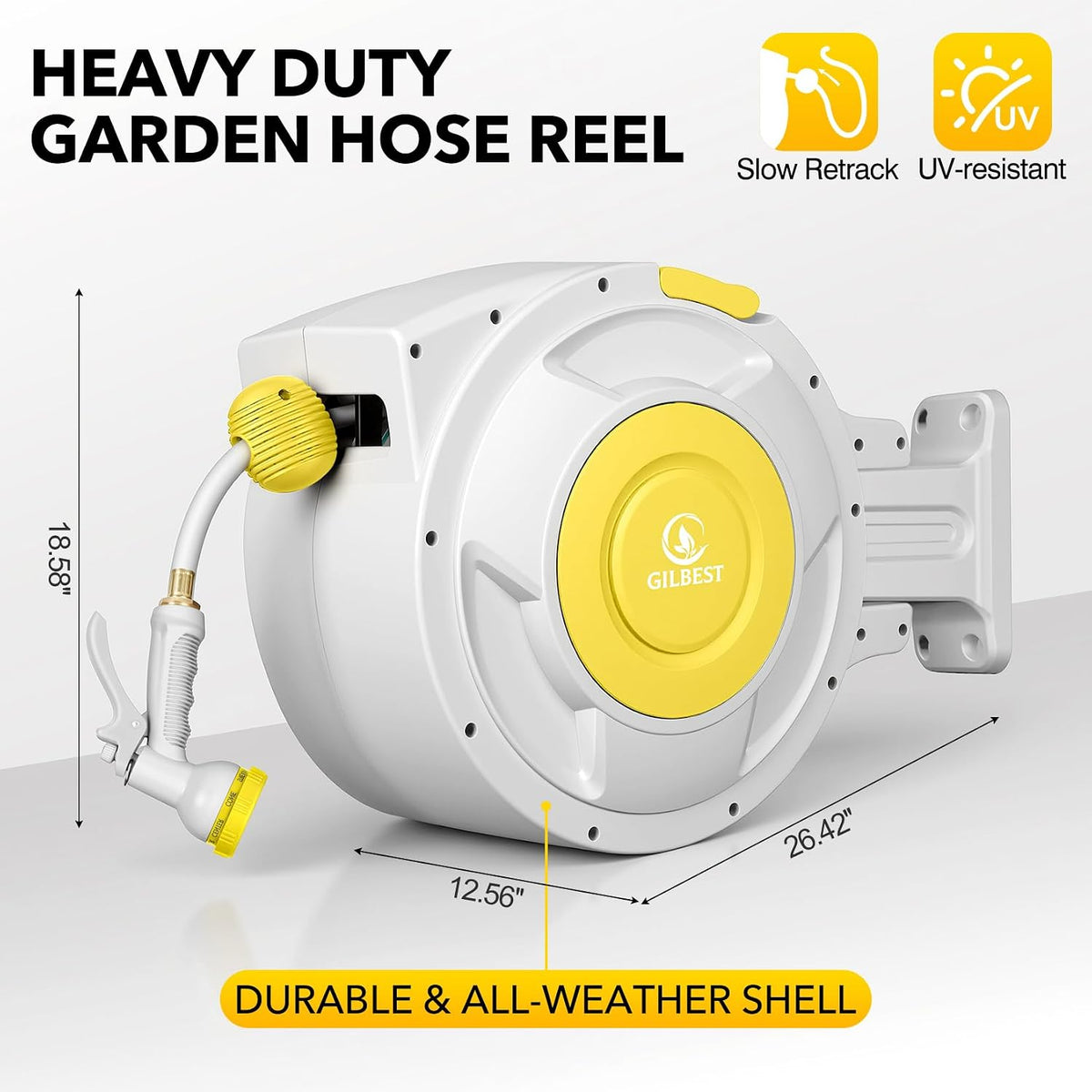 1/2" x 100 ft Retractable Garden Hose Reel, Any Length Lock & 180°Swivel