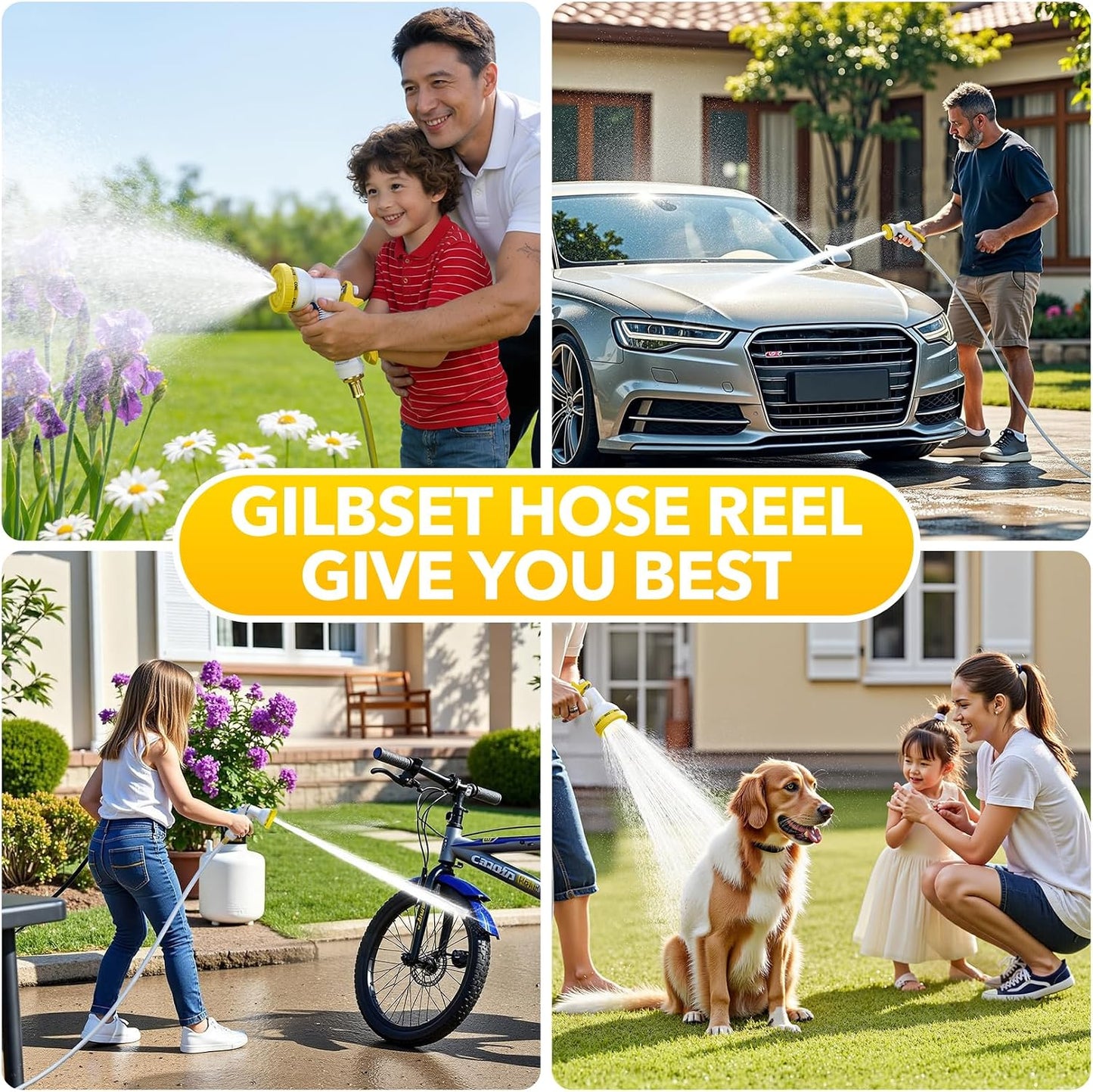 1/2" x 100 ft Retractable Garden Hose Reel, Any Length Lock & 180°Swivel