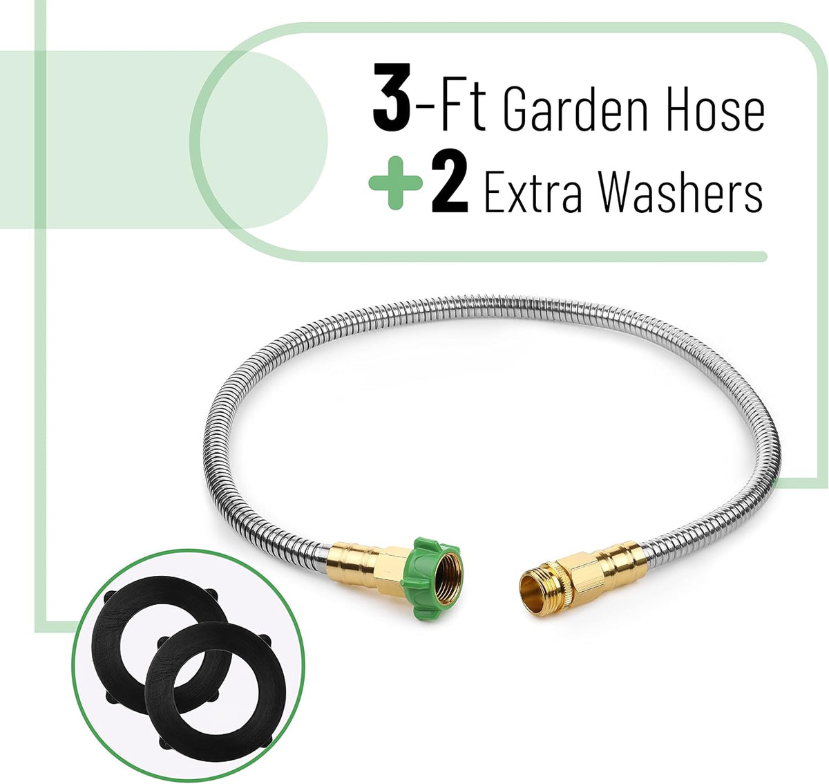 Metal Garden Hose, 3 Feet Stainless Steel, No Kink, Lightweight