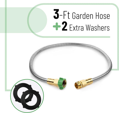 Metal Garden Hose, 3 Feet Stainless Steel, No Kink, Lightweight