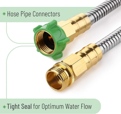 Metal Garden Hose, 3 Feet Stainless Steel, No Kink, Lightweight