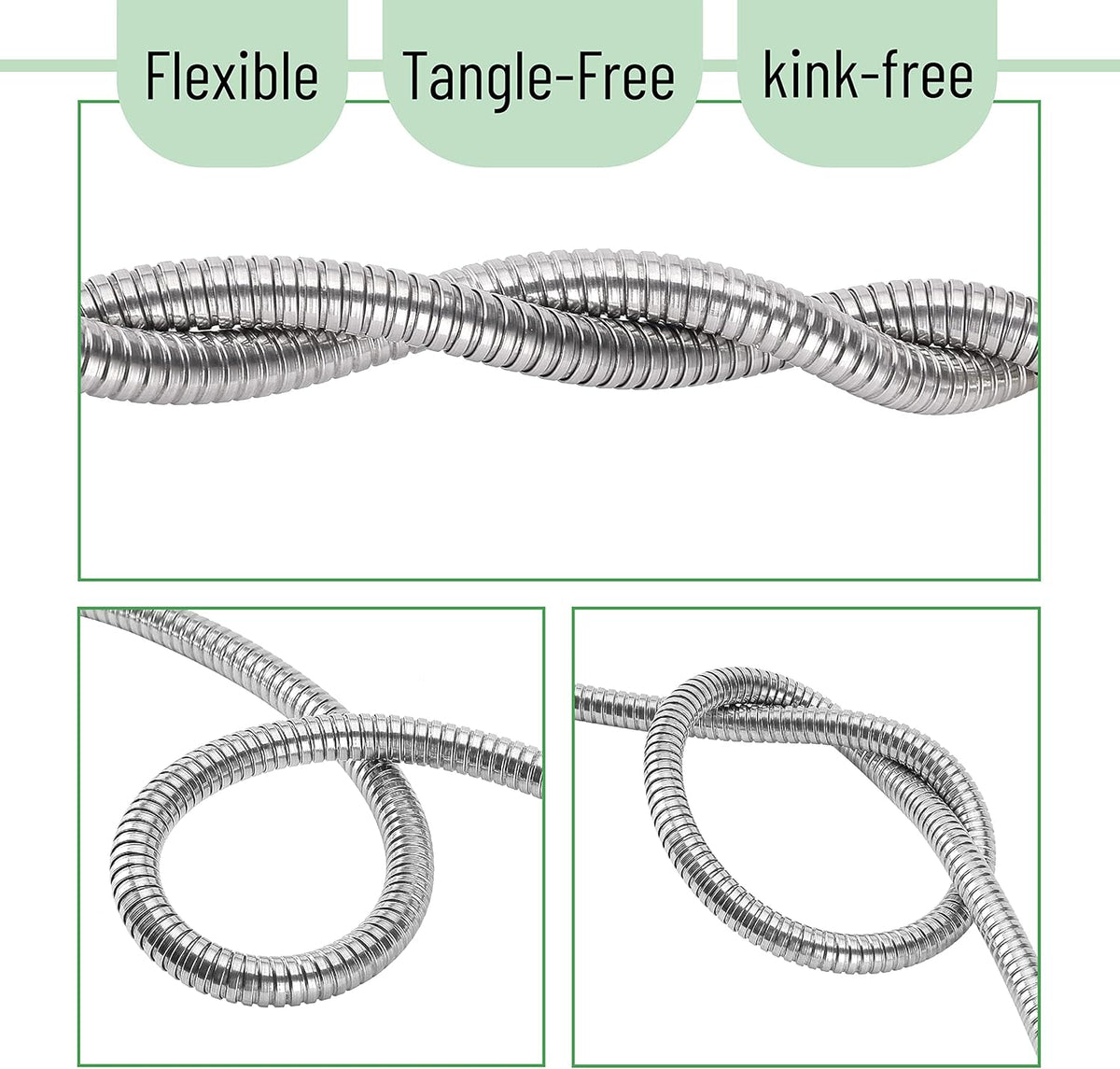 Metal Garden Hose, 3 Feet Stainless Steel, No Kink, Lightweight