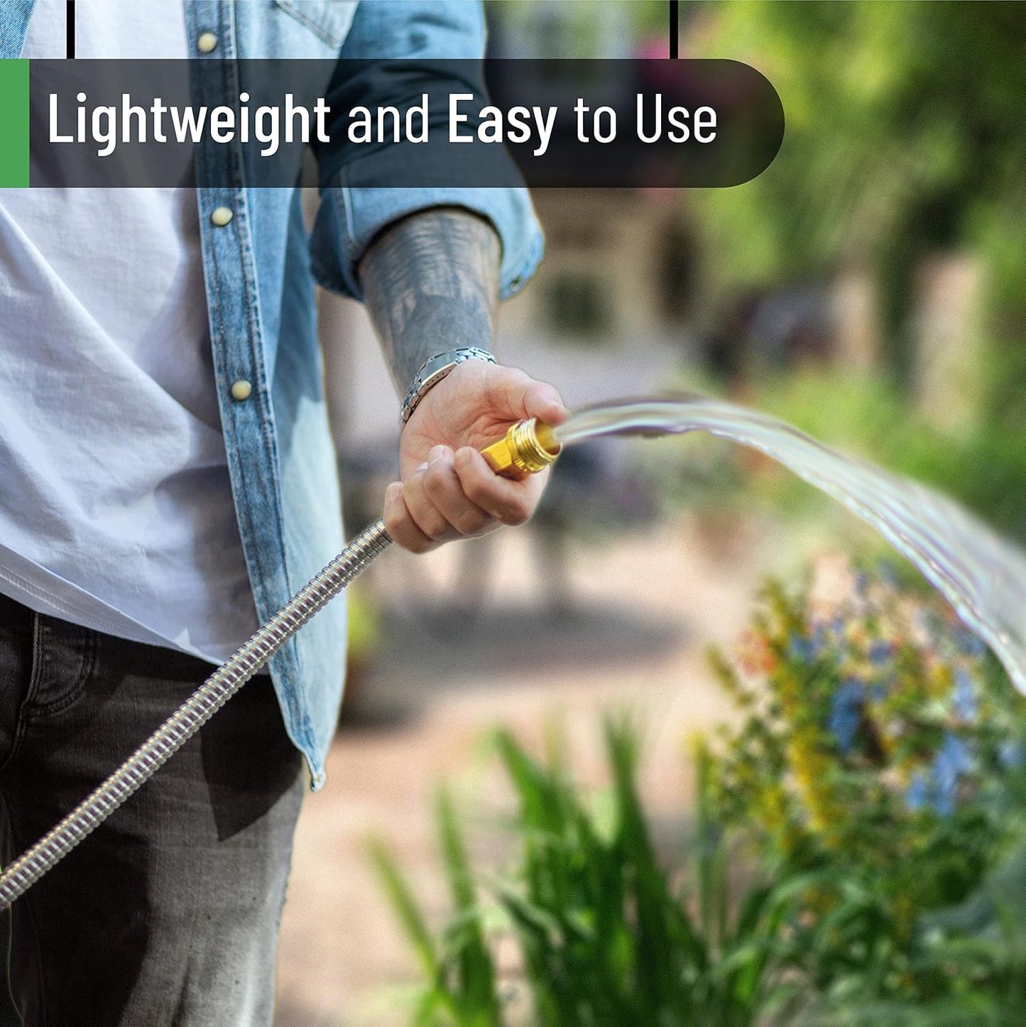 Metal Garden Hose, 3 Feet Stainless Steel, No Kink, Lightweight