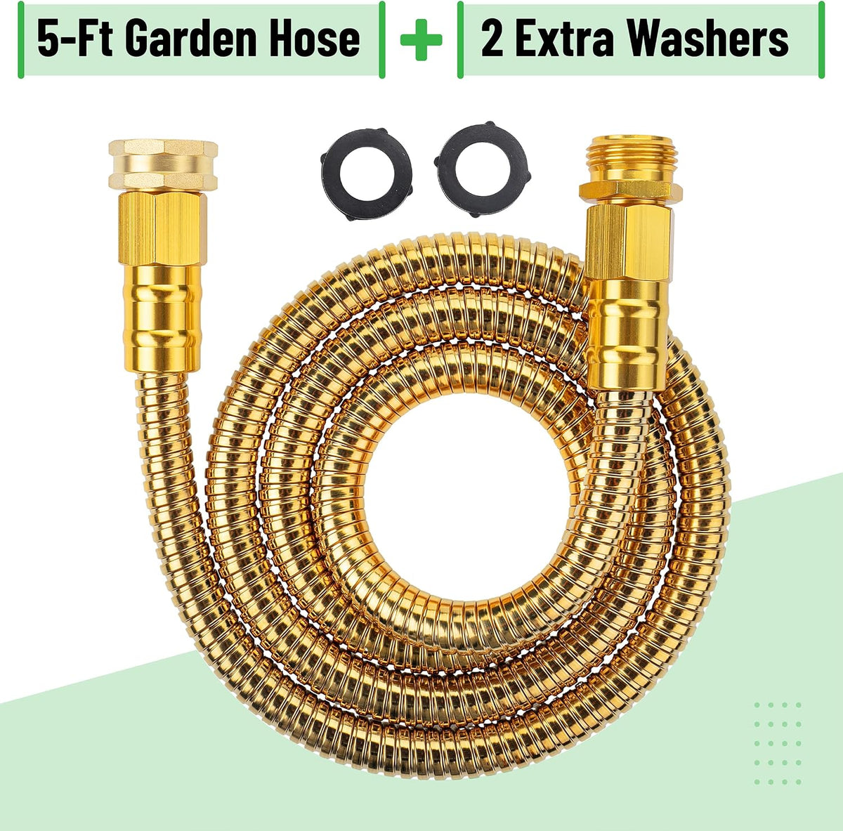 Metal Garden Hose, 3 Feet Stainless Steel, No Kink, Lightweight