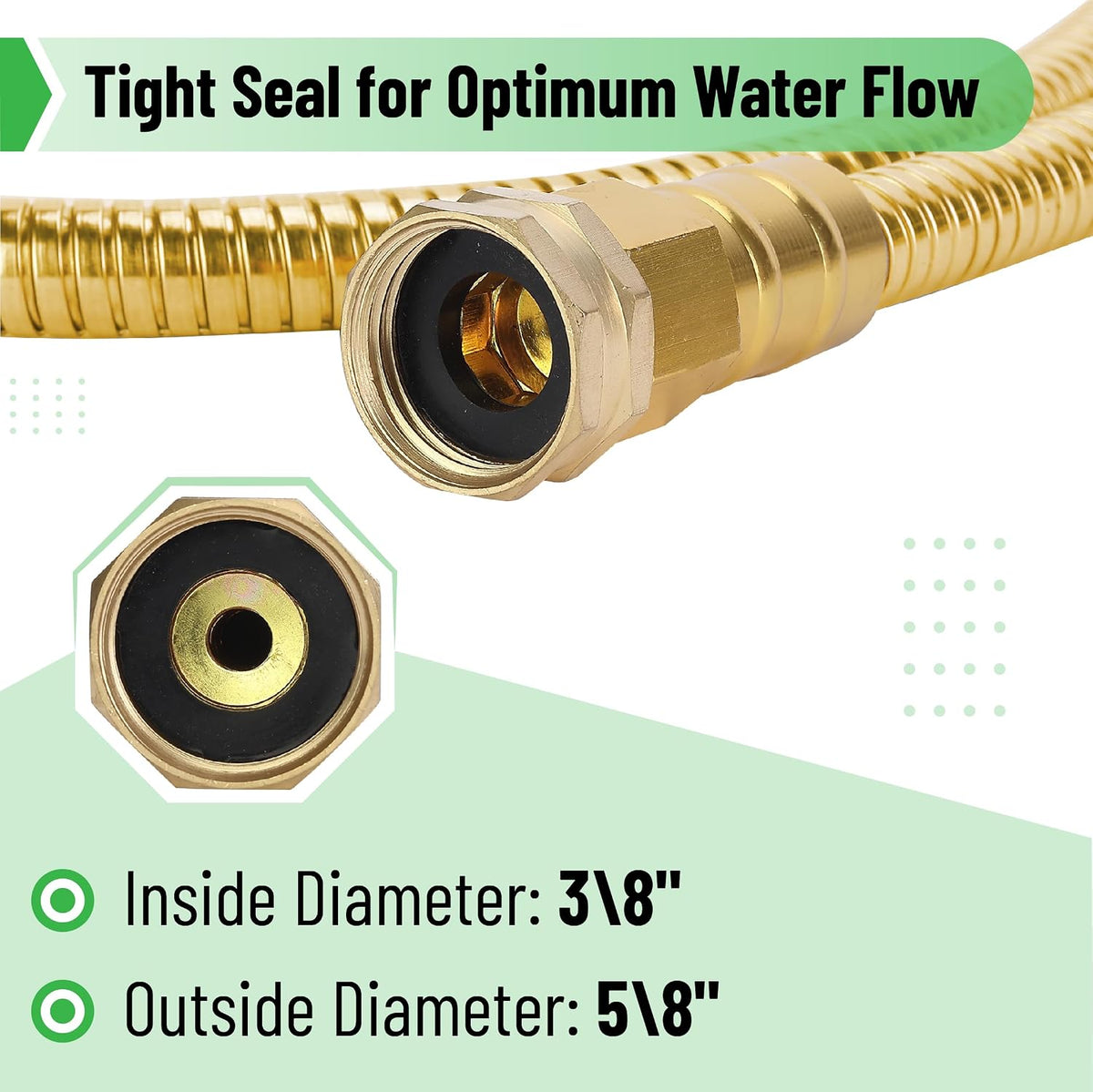 Metal Garden Hose, 3 Feet Stainless Steel, No Kink, Lightweight
